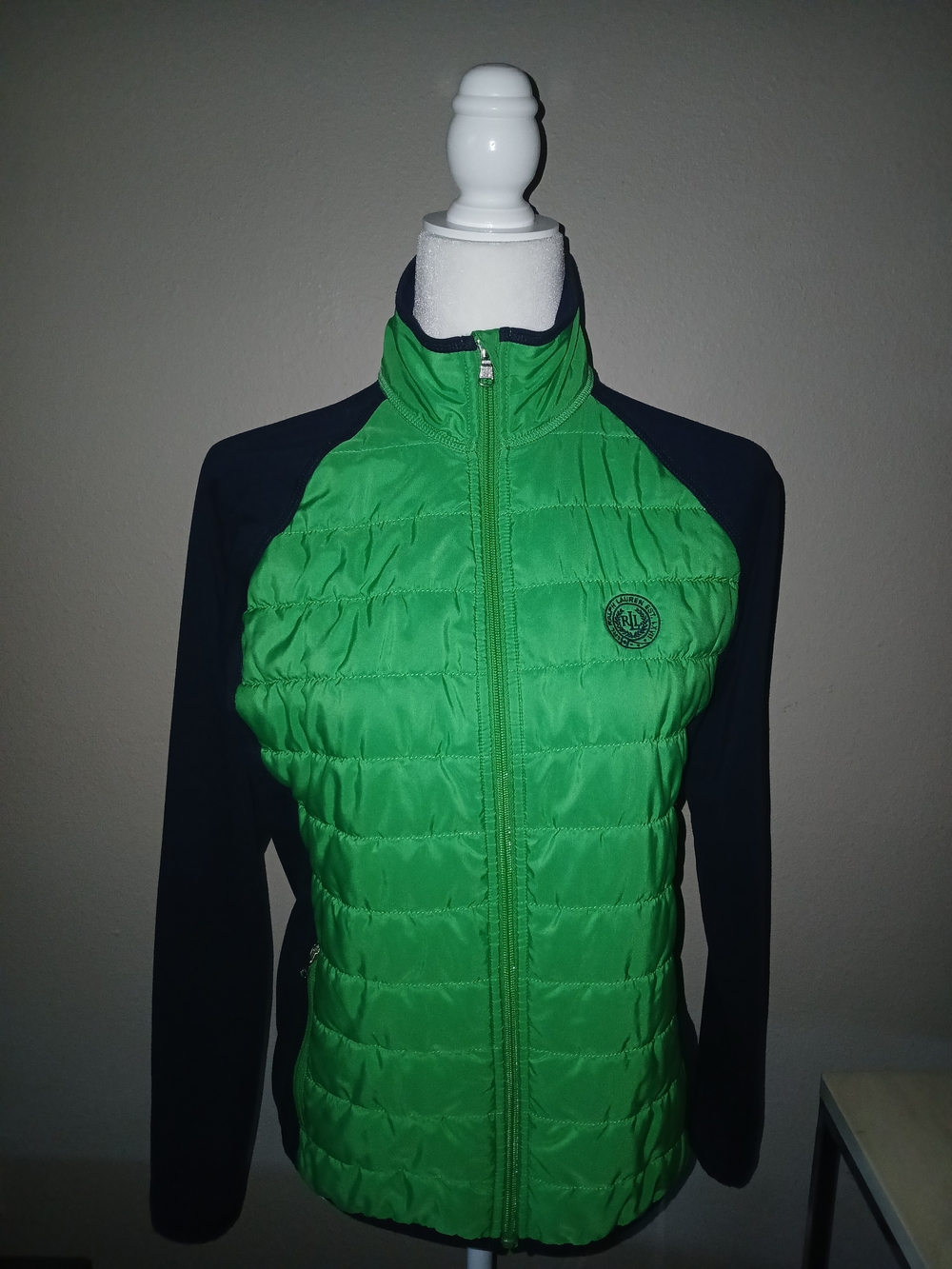Lauren Ralph Lauren Green Quilted Front Jacket with Navy Sleeves